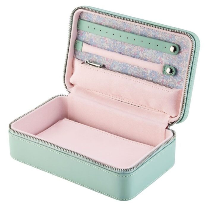 wolf x liberty jewellery medium zip case julia interior print sage green 2 Watch Winders, Watch Boxes & Watch Safes WOLF X LIBERTY Jewellery Medium Zip Case Julia Interior Print Sage Green