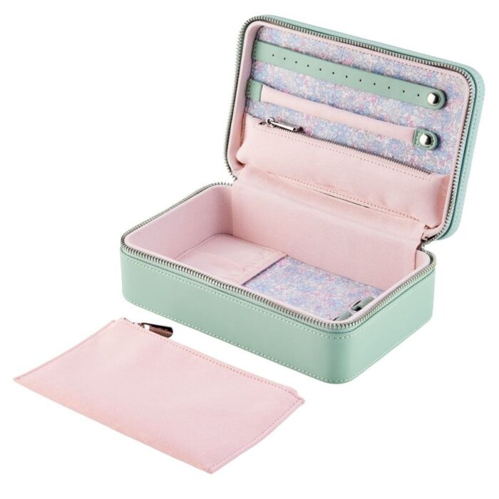 wolf x liberty jewellery medium zip case julia interior print sage green 3 Watch Winders, Watch Boxes & Watch Safes WOLF X LIBERTY Jewellery Medium Zip Case Julia Interior Print Sage Green