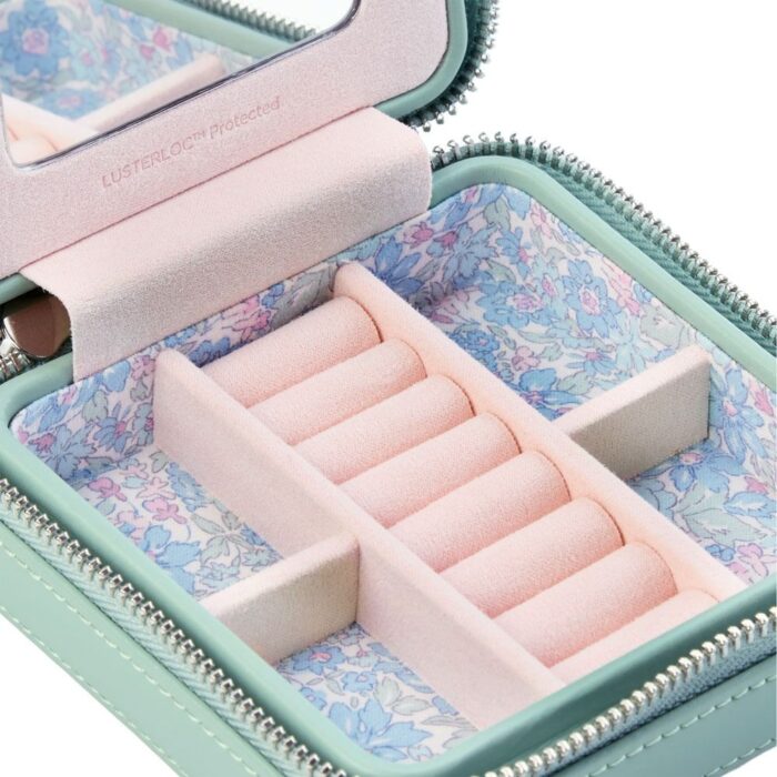 wolf x liberty jewellery small zip case julia interior print sage green 04 Watch Winders, Watch Boxes & Watch Safes WOLF X LIBERTY Jewellery Small Zip Case Julia Interior Print Sage Green