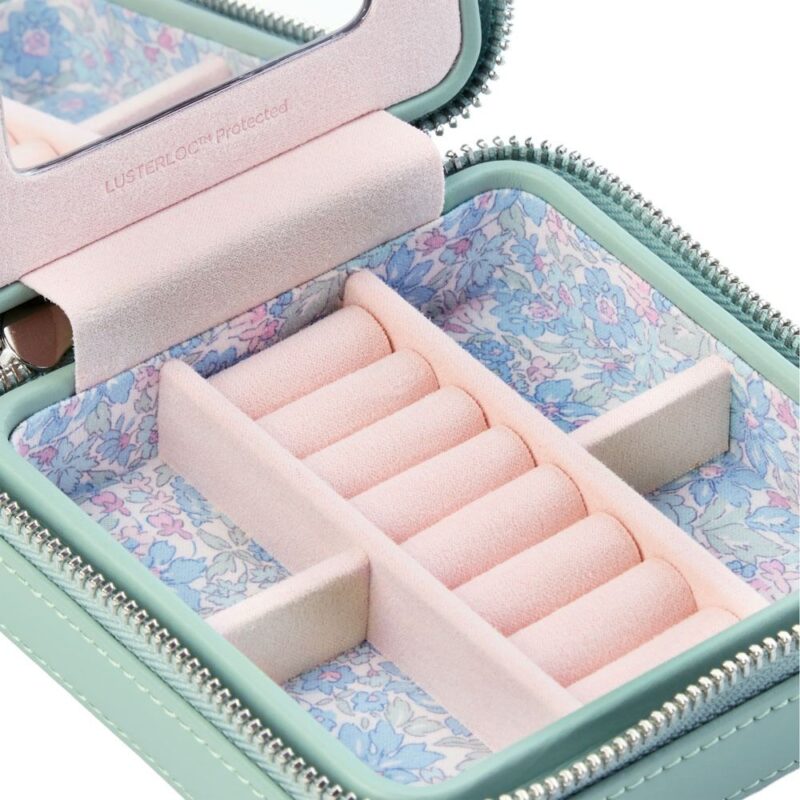 wolf x liberty jewellery small zip case julia interior print sage green 04 Watch Winders, Watch Boxes & Watch Safes WOLF X LIBERTY Jewellery Small Zip Case Julia Interior Print Sage Green