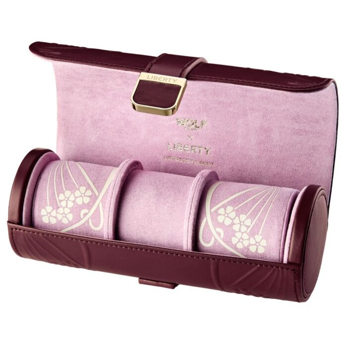 wolf x liberty triple watch roll ianthe burgundy 1 Watch Winders, Watch Boxes & Watch Safes WOLF X LIBERTY Triple Watch Roll Ianthe Burgundy