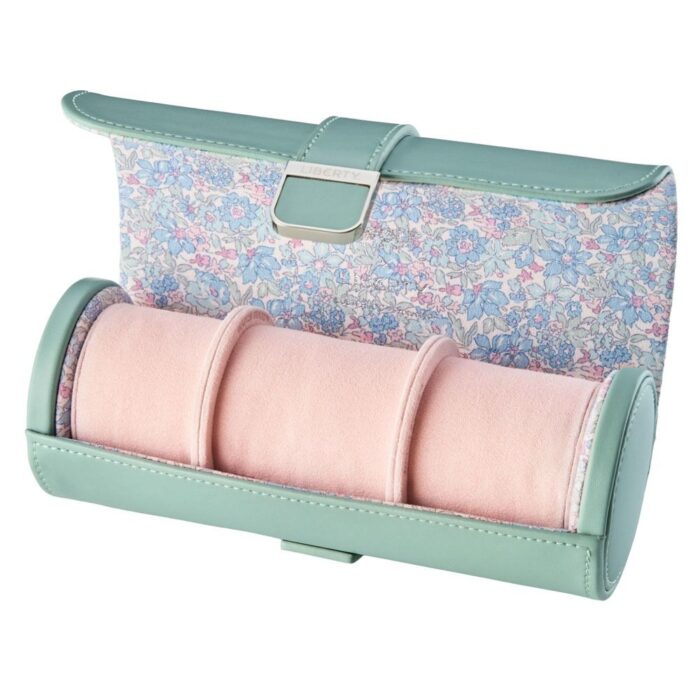 wolf x liberty triple watch roll julia interior print sage green 1 Watch Winders, Watch Boxes & Watch Safes WOLF X LIBERTY Triple Watch Roll Julia Interior Print Sage Green