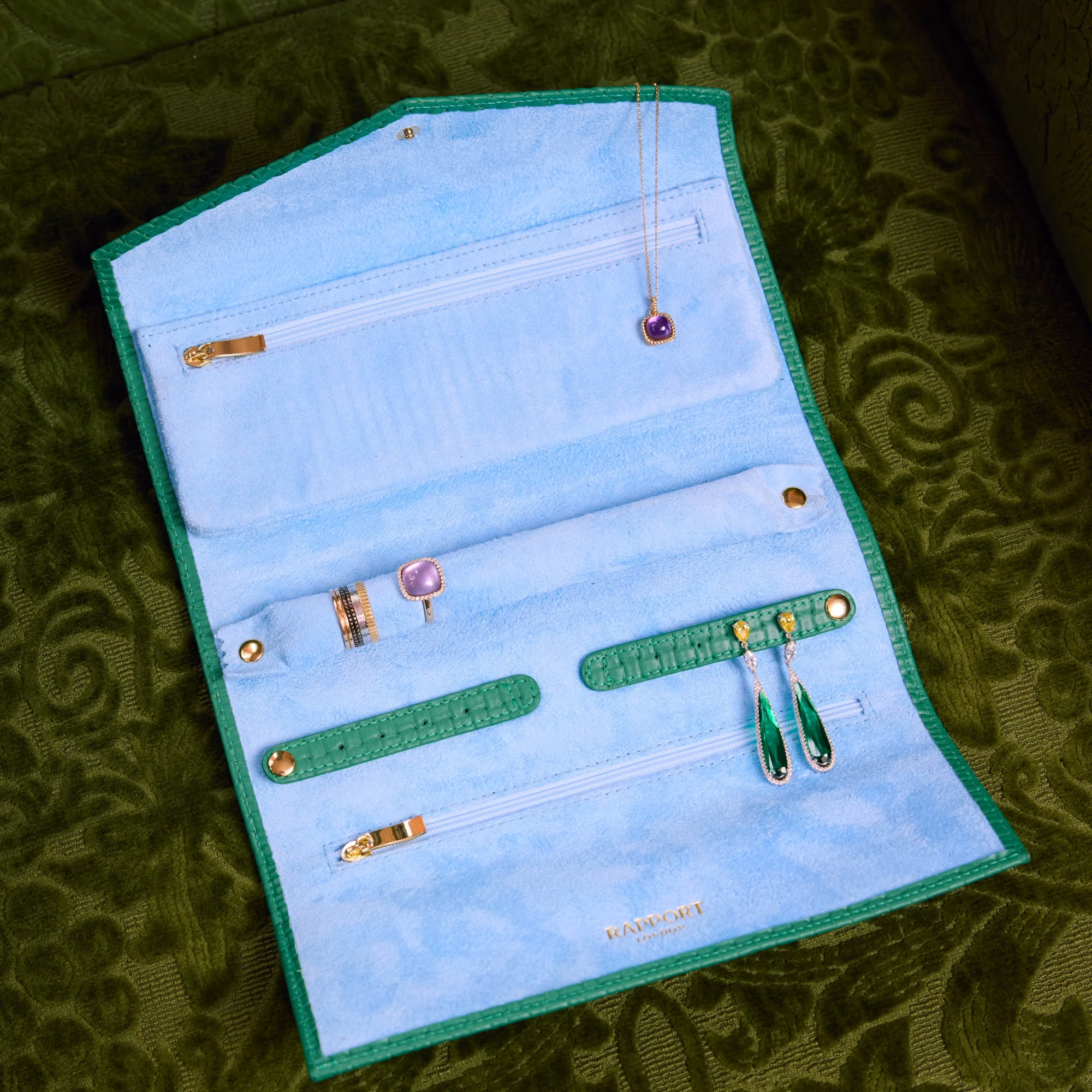 rapport-charlotte-jewellery-roll-green-0 rapport charlotte jewellery roll green 0 Watch Winders, Watch Boxes & Watch Safes Rapport Charlotte Jewellery Roll Green