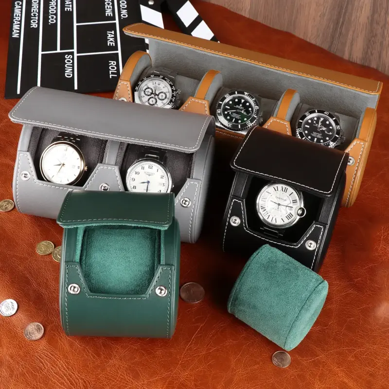 IMG 0097 Watch Winders, Watch Boxes & Watch Safes Triple Watch Roll Watch Travel Case Black Genuine Leather
