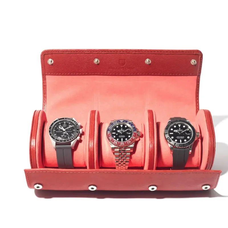 billstone watch roll watch travel case voyager 3 piece monaco red 0 Watch Winders, Watch Boxes & Watch Safes Billstone Watch Roll Watch Travel Case Voyager 3 Piece Monaco Red