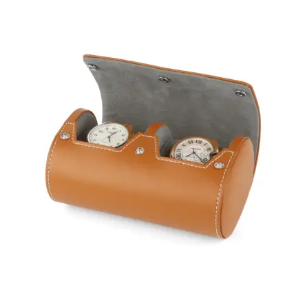 Double Watch Roll Watch Travel Case Brown Microfiber Leather