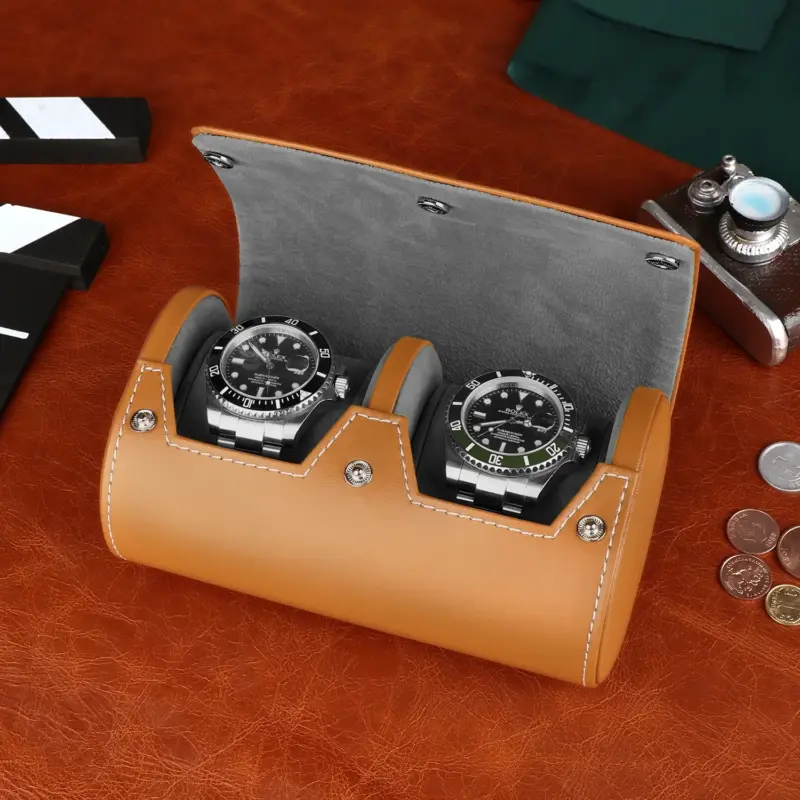 double watch roll watch travel case brown microfiber leather Watch Winders, Watch Boxes & Watch Safes Watch Winders, Watch Boxes & Watch Safes