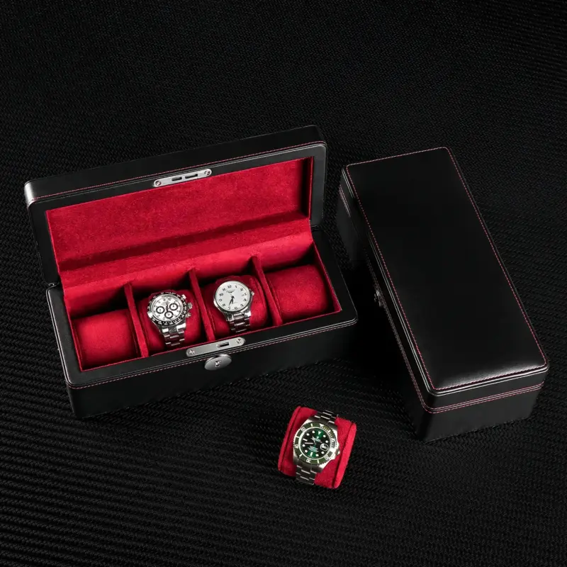 Driklux 4 Piece Watch Box Black Microfiber Leather 1 driklux 4 piece watch box black microfiber leather Watch Winders, Watch Boxes & Watch Safes Driklux 4 Piece Watch Box Black Microfiber Leather