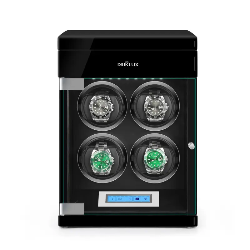 quad watch winder box with extra top drawer black deco Watch Winders, Watch Boxes & Watch Safes Quad Watch Winder Box with Extra Top Drawer Black Deco