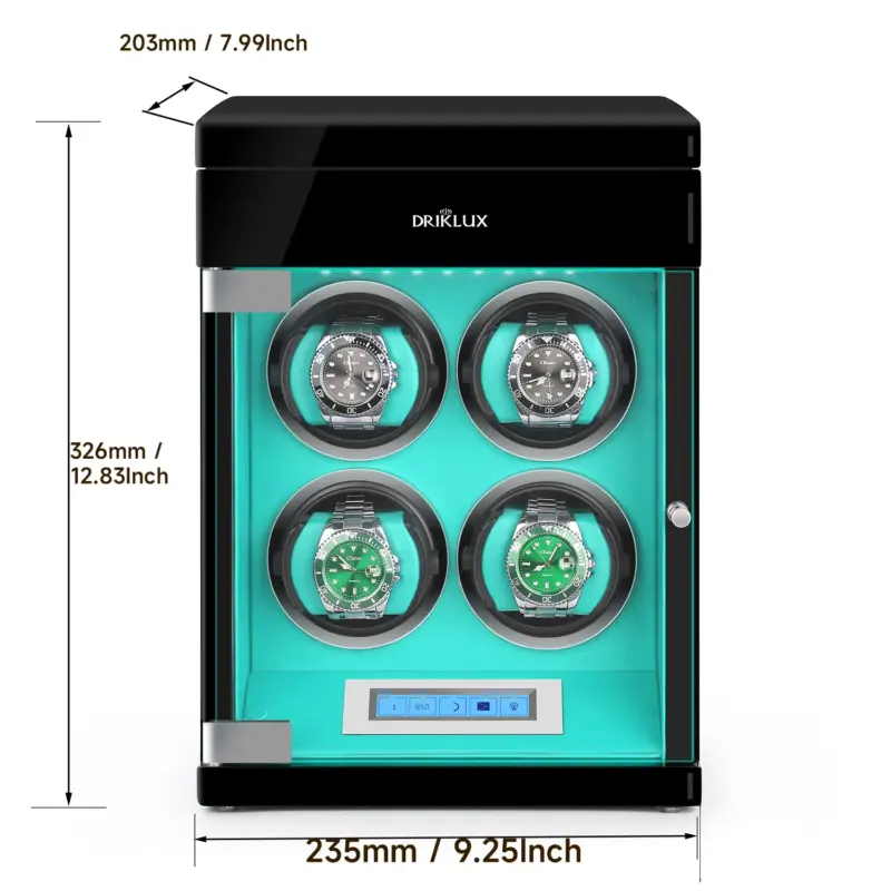 quad watch winder box with extra top drawer blue deco size Watch Winders, Watch Boxes & Watch Safes Quad Watch Winder Box with Extra Top Drawer Blue Deco