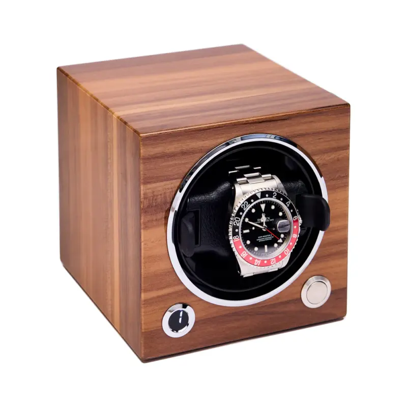 rapport evolution single watch winder walnut evo52 side Watch Winders, Watch Boxes & Watch Safes Rapport Evolution Single Watch Winder Walnut EVO52