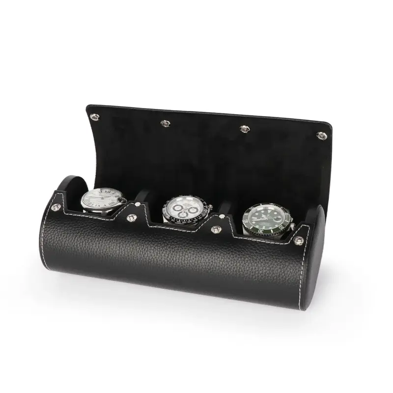 triple watch roll watch travel case black genuine leather Watch Winders, Watch Boxes & Watch Safes Watch Winders, Watch Boxes & Watch Safes