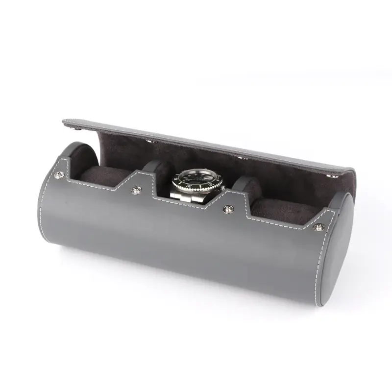 triple watch roll watch travel case gray microfiber leather Watch Winders, Watch Boxes & Watch Safes Watch Winders, Watch Boxes & Watch Safes