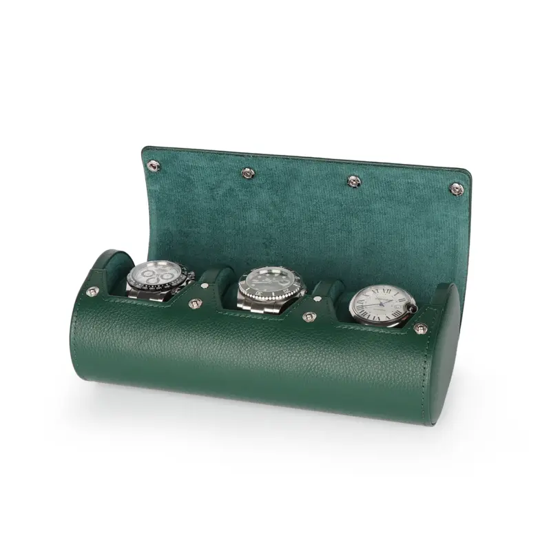 triple watch roll watch travel case green genuine leather Watch Winders, Watch Boxes & Watch Safes Watch Winders, Watch Boxes & Watch Safes
