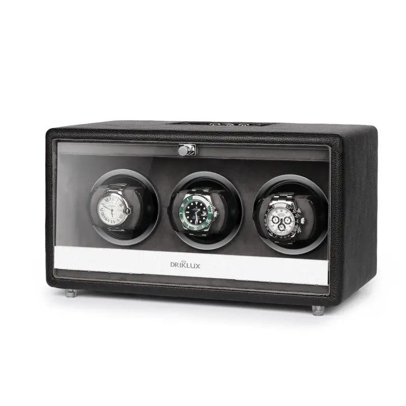 Triple Watch Winder Black Microfiber Leather 1 triple watch winder black microfiber leather main Watch Winders, Watch Boxes & Watch Safes Triple Watch Winder Black Microfiber Leather