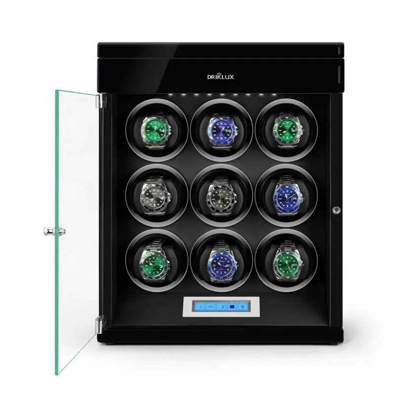 IMG 6596 Watch Winders, Watch Boxes & Watch Safes Driklux 9 Piece Watch Winder Box with Extra Top Drawer Black Deco