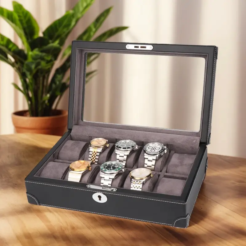 driklux 10 piece watch box luxury leather finish black Watch Winders, Watch Boxes & Watch Safes Watch Winders, Watch Boxes & Watch Safes