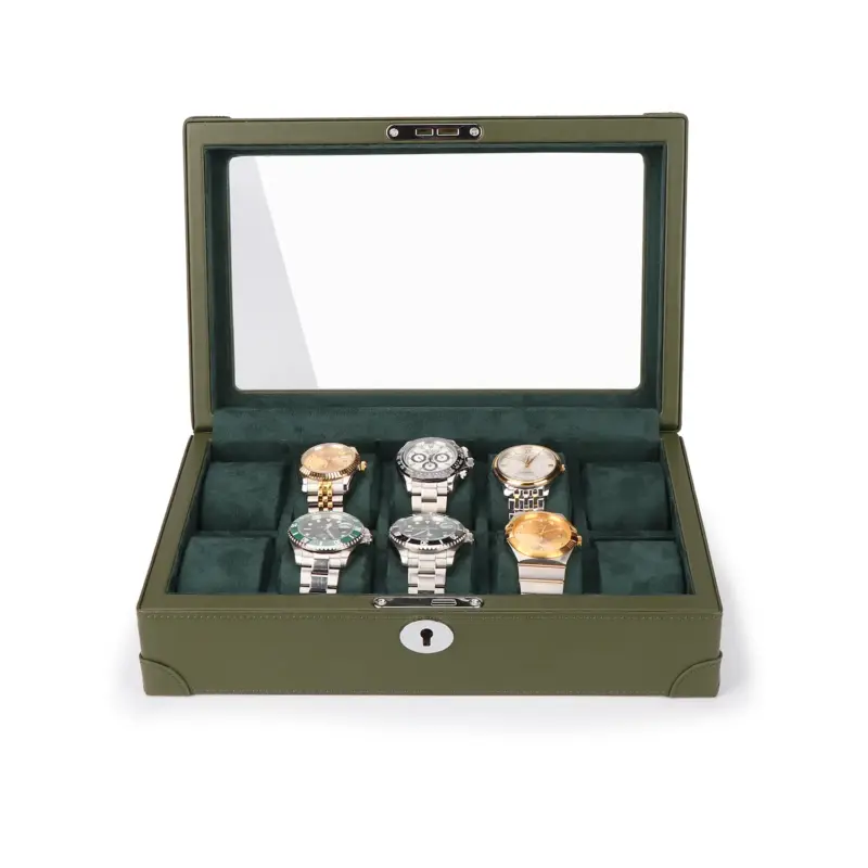 driklux 10 piece watch box luxury leather finish green Watch Winders, Watch Boxes & Watch Safes Watch Winders, Watch Boxes & Watch Safes