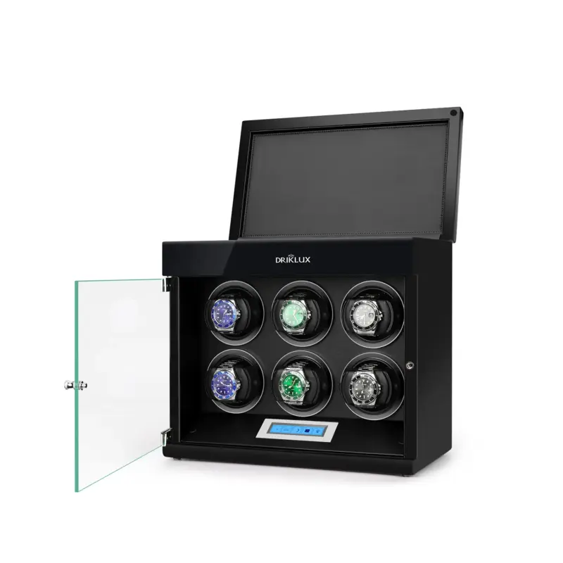 driklux 6 piece watch winder box with extra top drawer black deco 01 Watch Winders, Watch Boxes & Watch Safes Driklux 6 Piece Watch Winder Box with Extra Top Drawer Black Deco