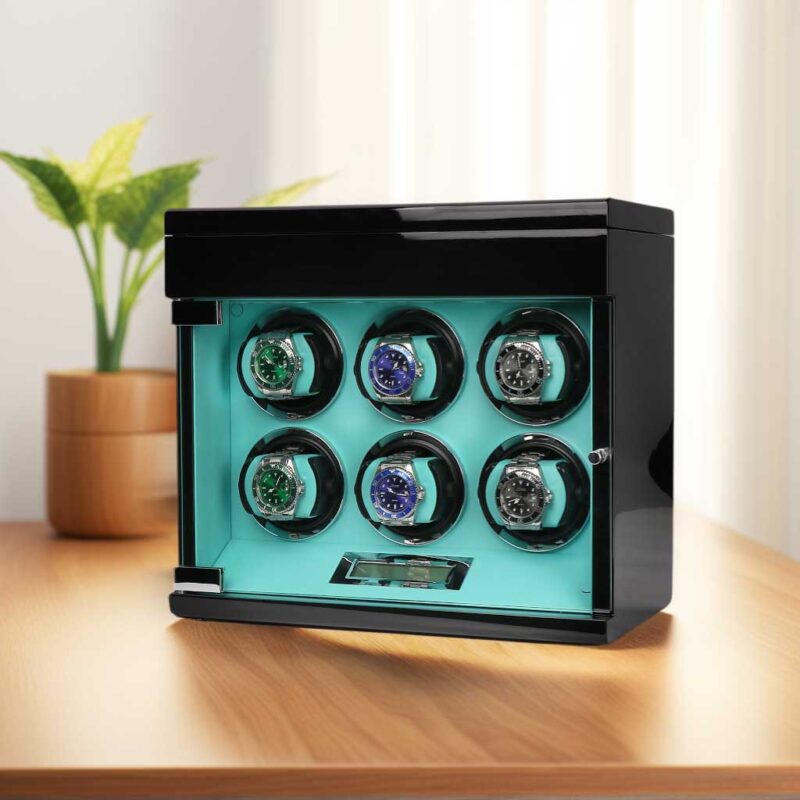 driklux 6 piece watch winder box with extra top drawer blue deco 0 Watch Winders, Watch Boxes & Watch Safes Driklux 6 Piece Watch Winder Box with Extra Top Drawer Blue Deco