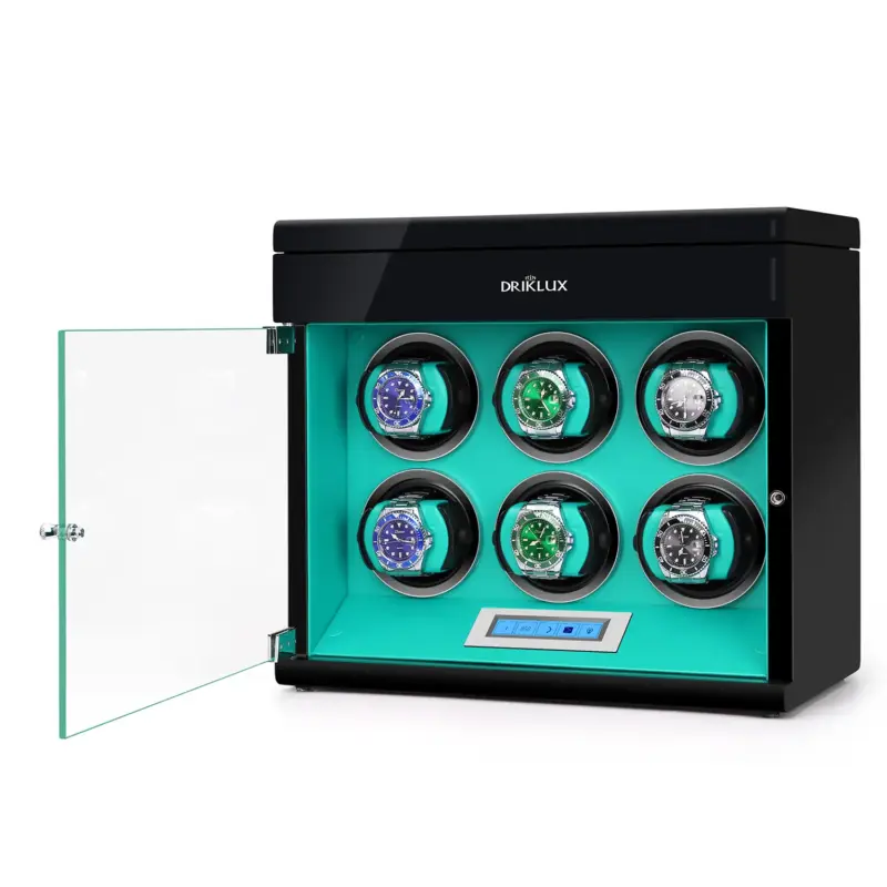 driklux 6 piece watch winder box with extra top drawer blue deco 01 Watch Winders, Watch Boxes & Watch Safes Driklux 6 Piece Watch Winder Box with Extra Top Drawer Blue Deco