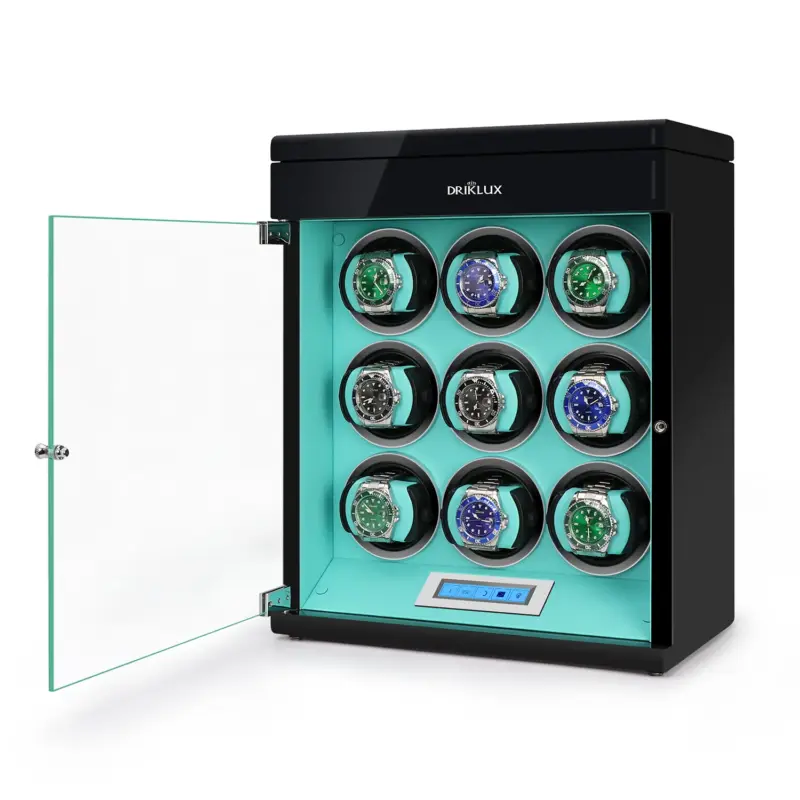 driklux 9 piece watch winder box with extra top drawer blue deco 0 Watch Winders, Watch Boxes & Watch Safes Driklux 9 Piece Watch Winder Box with Extra Top Drawer Blue Deco