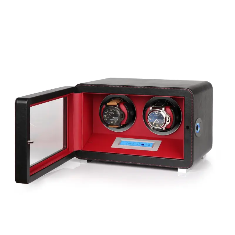 driklux double watch winder black leather with fingerprint Watch Winders, Watch Boxes & Watch Safes Driklux Double Watch Winder Black Leather with Fingerprint
