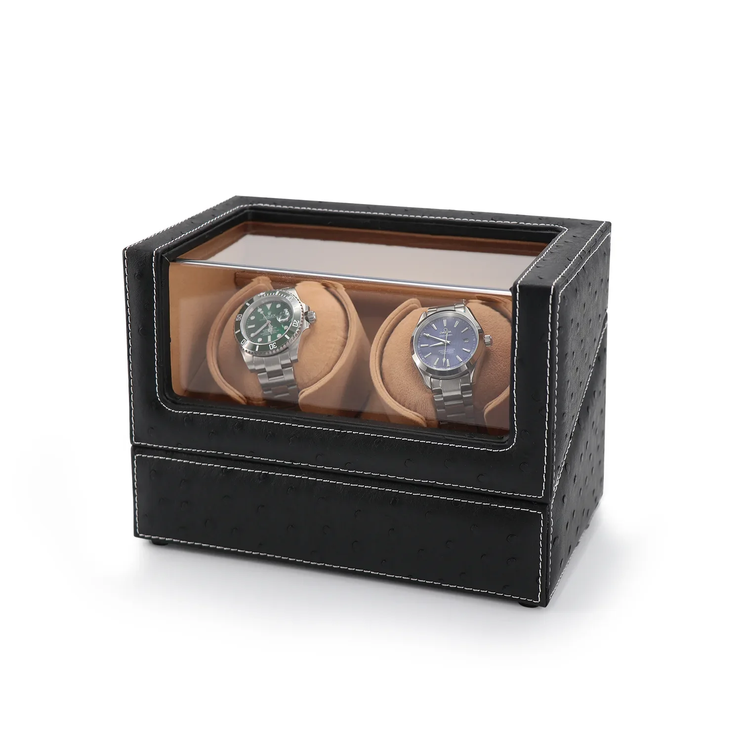 driklux-double-watch-winder-in-ostrich-leather-texture-with-see-through-window-black-0 driklux double watch winder in ostrich leather texture with see through window black 0 Watch Winders, Watch Boxes & Watch Safes Driklux Double Watch Winder In Ostrich Leather Texture With See-Through Window Black