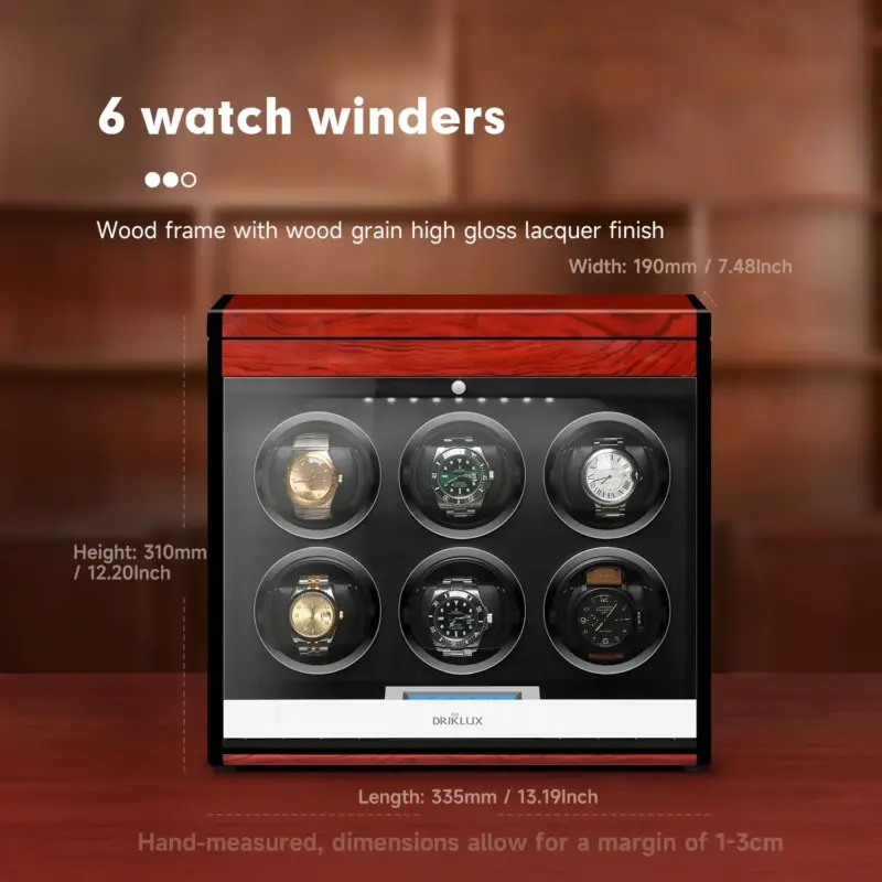 driklux luxury 6 piece watch winder red wood grain 04 Watch Winders, Watch Boxes & Watch Safes Driklux Luxury 6 Piece Watch Winder Red Wood Grain