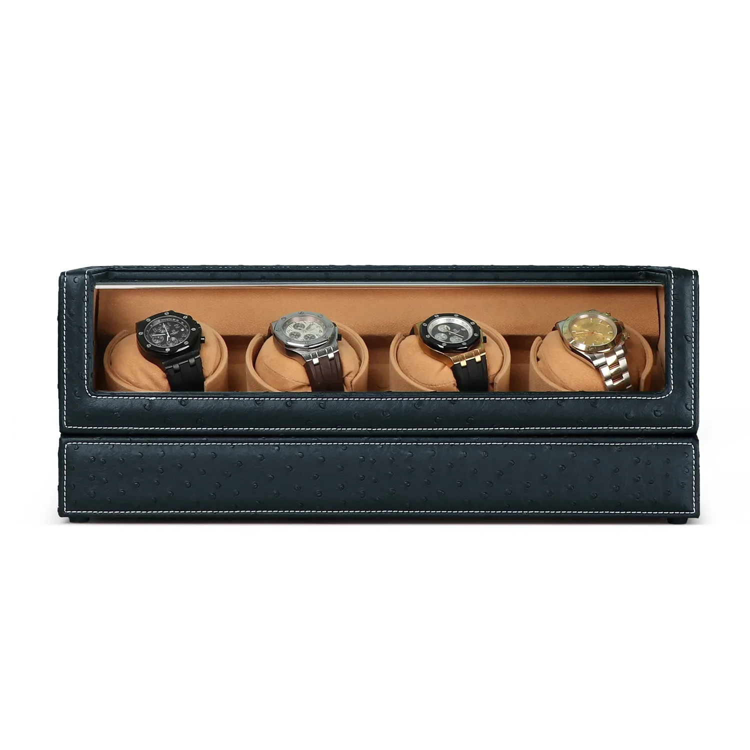 driklux-quad-watch-winder-in-ostrich-leather-texture-with-see-through-window-black-02 driklux quad watch winder in ostrich leather texture with see through window black 02 Watch Winders, Watch Boxes & Watch Safes Driklux Quad Watch Winder In Ostrich Leather Texture With See-Through Window Black