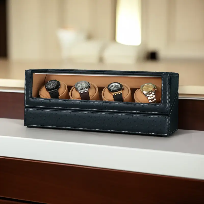 Driklux Quad Watch Winder In Ostrich Leather Texture With See-Through Window Black 2 driklux quad watch winder in ostrich leather texture with see through window black Watch Winders, Watch Boxes & Watch Safes Driklux Quad Watch Winder In Ostrich Leather Texture With See-Through Window Black