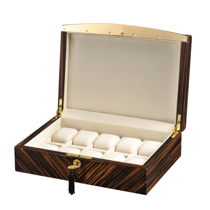 volta 10 watch box ebony wood with gold accents and cream suede interior Watch Winders, Watch Boxes & Watch Safes Watch Winders, Watch Boxes & Watch Safes