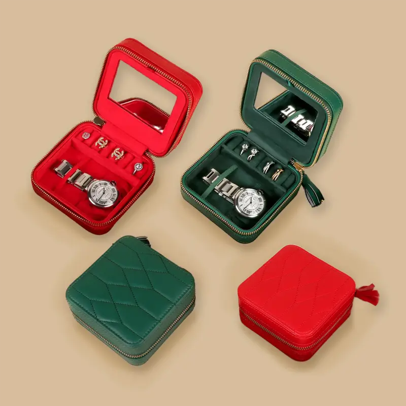 driklux single watch travel case with mini jewelry organizer red genuine leather 06 Watch Winders, Watch Boxes & Watch Safes Driklux Single Watch Travel Case with Mini Jewelry Organizer Red Genuine Leather