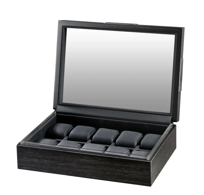 volta 10 piece watch box matte charcoal grain pattern with see through top 0 Watch Winders, Watch Boxes & Watch Safes Volta 10 Piece Watch Box Matte Charcoal Grain Pattern with See Through Top
