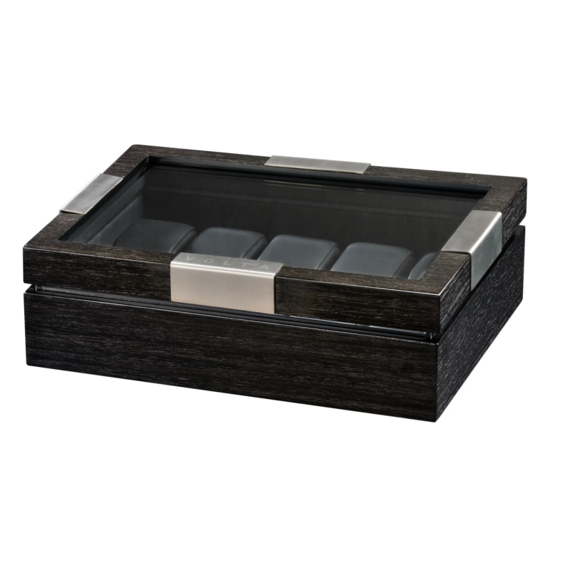 volta 10 piece watch box matte charcoal grain pattern with see through top Watch Winders, Watch Boxes & Watch Safes Volta 10 Piece Watch Box Matte Charcoal Grain Pattern with See Through Top