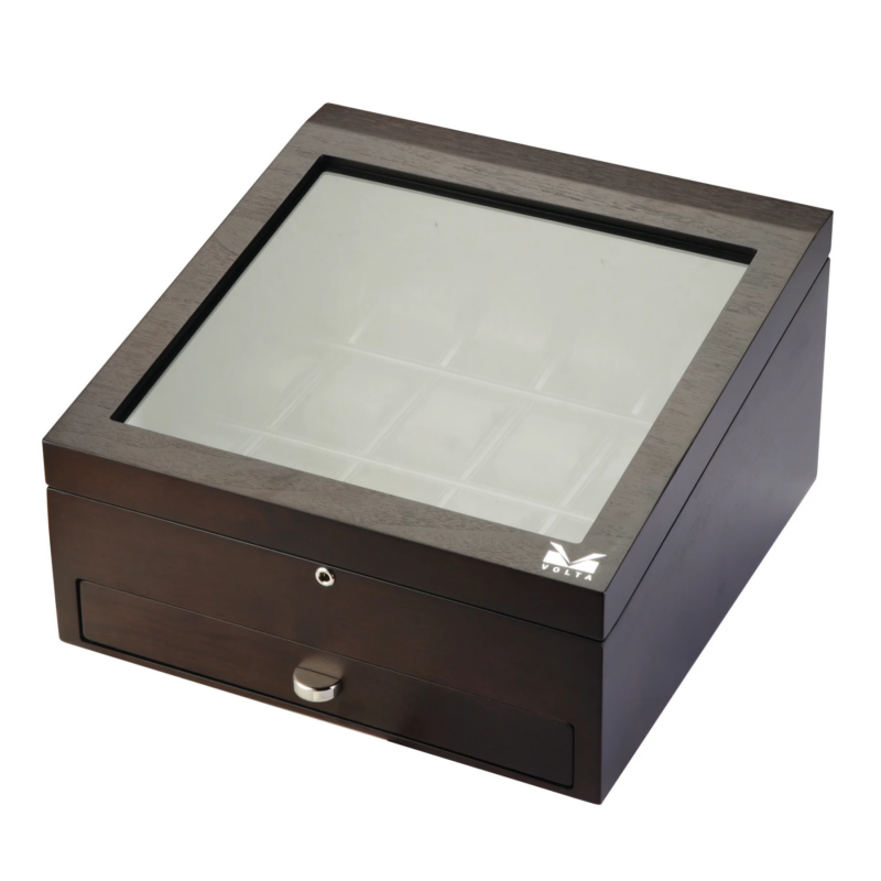 volta 15 piece watch box rustic brown with additional storage and see through top Watch Winders, Watch Boxes & Watch Safes Volta 15 Piece Watch Box Rustic Brown with Additional Storage and See Through Top