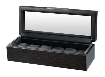 volta 6 piece watch box matte charcoal grain pattern with see through top 0 Watch Winders, Watch Boxes & Watch Safes Volta 6 Piece Watch Box Matte Charcoal Grain Pattern with See Through Top