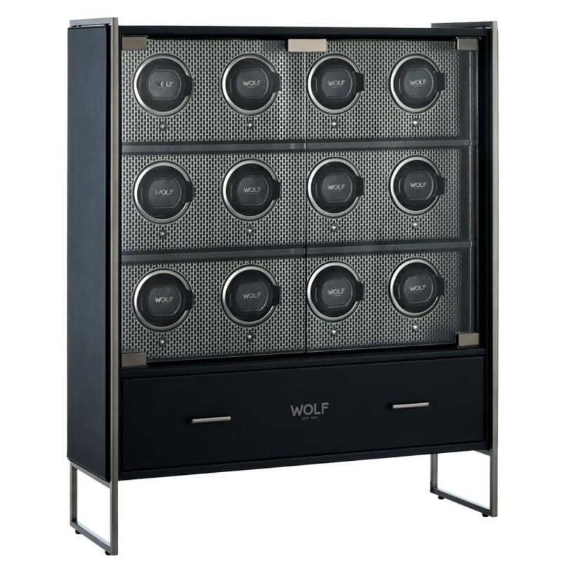 wolf axis 12 piece watch winder cabinet powder coat 0 Watch Winders, Watch Boxes & Watch Safes Watch Winders, Watch Boxes & Watch Safes
