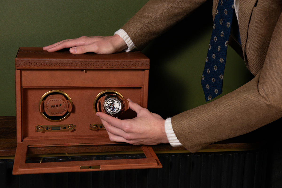 WOLF Brogue Double Watch Winder with Storage 1 wolf brogue double watch winder with storage 08 Watch Winders, Watch Boxes & Watch Safes WOLF Brogue Double Watch Winder with Storage