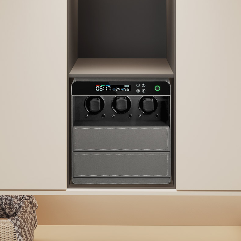 3 Piece Watch Winder Safe with 2 Drawers Grey 1 5 Watch Winders, Watch Boxes & Watch Safes 3 Piece Watch Winder Safe with 2 Drawers Grey