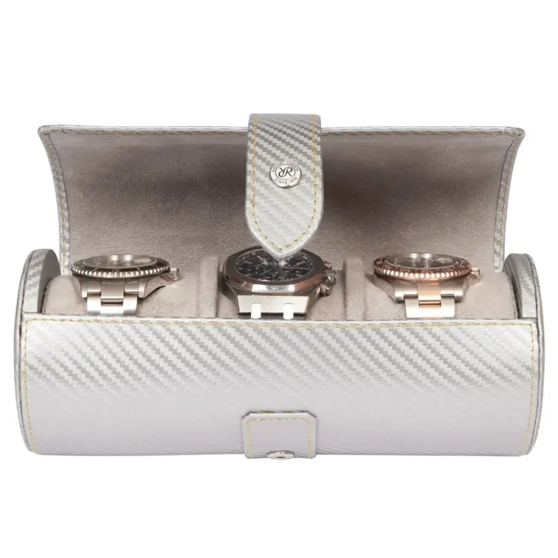 Rapport Carbon Three Watch Roll Silver 1 rapport carbon three watch roll silver 0 Watch Winders, Watch Boxes & Watch Safes Rapport Carbon Three Watch Roll Silver