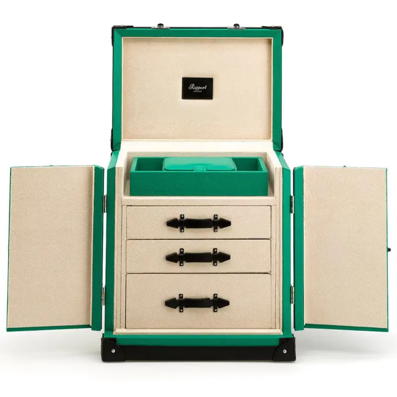 Rapport Deluxe Jewellery Trunk Green 1 rapport deluxe jewellery trunk green 0 Watch Winders, Watch Boxes & Watch Safes Rapport Deluxe Jewellery Trunk Green