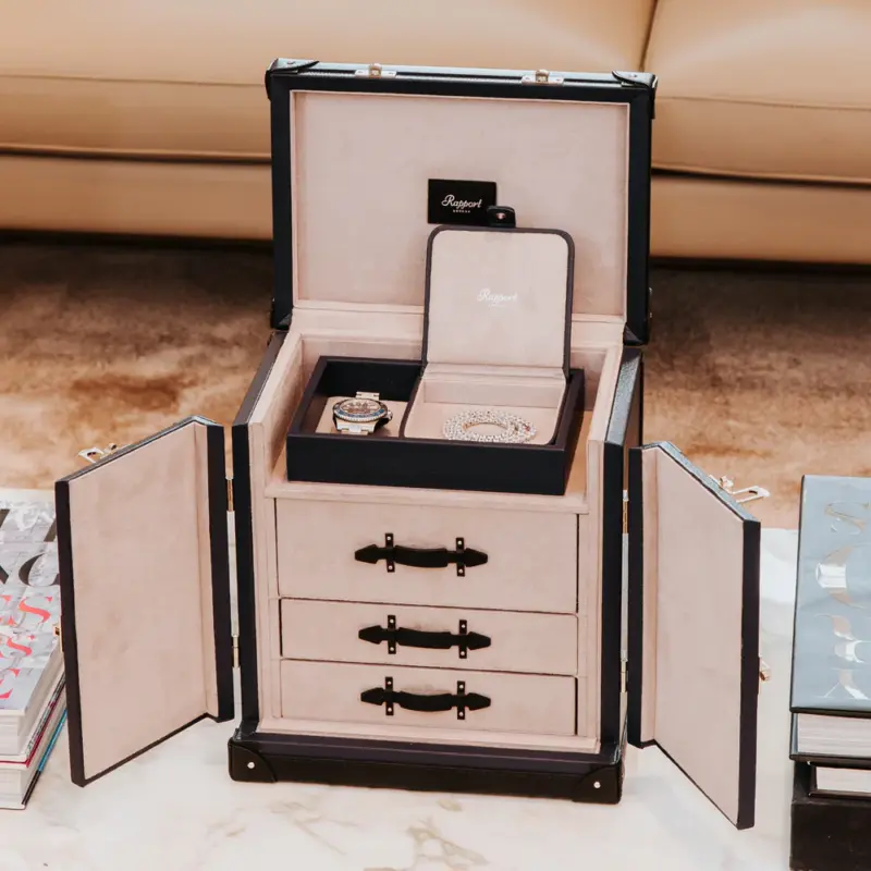 rapport deluxe jewellery trunk navy 0 Watch Winders, Watch Boxes & Watch Safes Watch Winders, Watch Boxes & Watch Safes