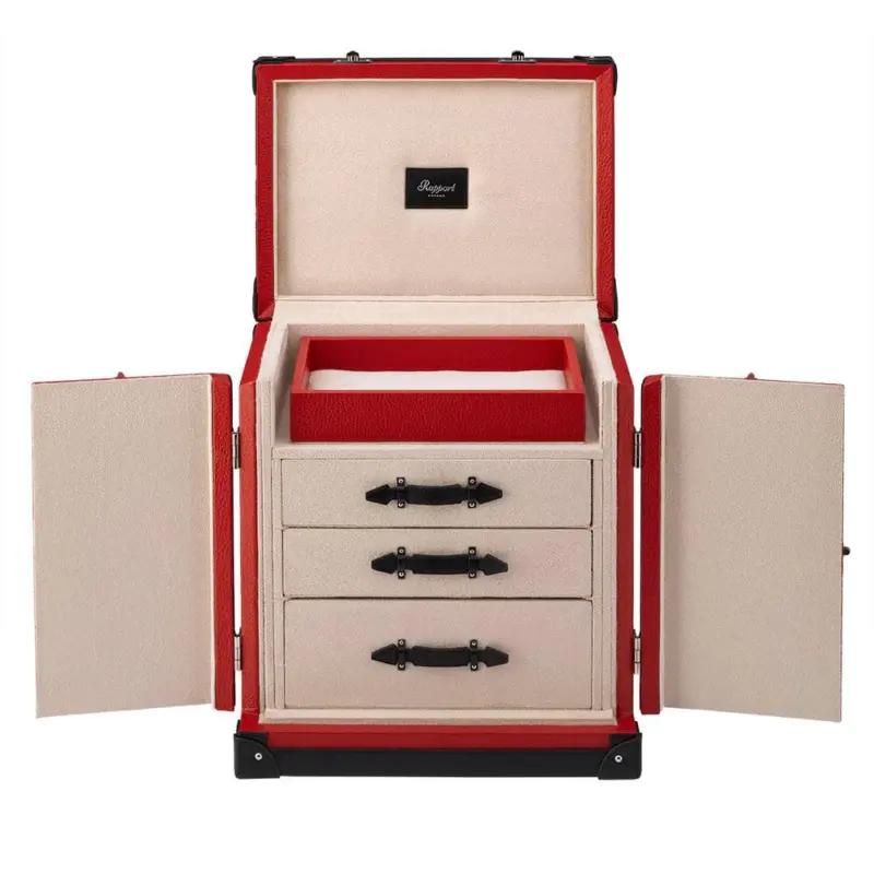 Rapport Deluxe Jewellery Trunk Red 1 rapport deluxe jewellery trunk red 03 Watch Winders, Watch Boxes & Watch Safes Rapport Deluxe Jewellery Trunk Red