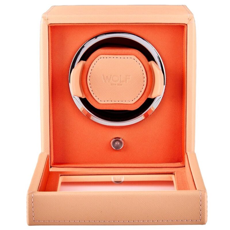 wolf cub single watch winder with cover seltzer peach orange 00 Watch Winders, Watch Boxes & Watch Safes Watch Winders, Watch Boxes & Watch Safes