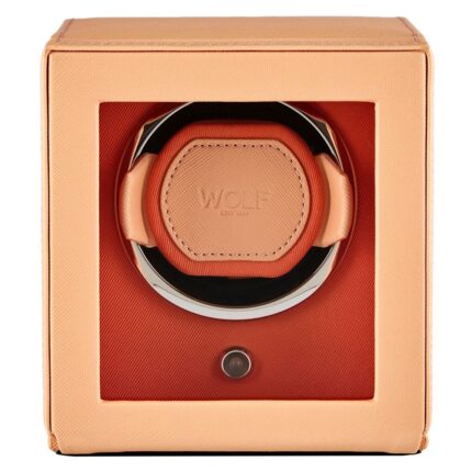 WOLF Cub Single Watch Winder with Cover Seltzer Peach/Orange