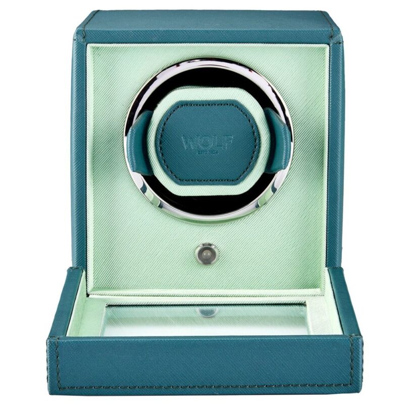 wolf cub single watch winder with cover seltzer teal mint 01 Watch Winders, Watch Boxes & Watch Safes Watch Winders, Watch Boxes & Watch Safes